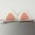 Pink and white plush cat ear hair clips with metal duckbill base for styling - 0402 Orange Pink Plush Cat Ear Hair Clip Pair