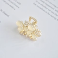 Detailed macro view of golden mini hair claw with opal petals and faux pearls - 13# Pearl Set Small Claw Clip