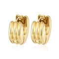 Polished gold chunky stainless steel hoop earrings with three parallel ridges - No. 1 Round Ribbed Style / Gold