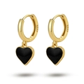 Dettaglio di orecchini a cuore in argento 925 con placcatura in oro e smalto nero - Argento 925 / Smalto Nero - Oro