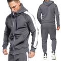 Tuta sportiva da uomo grigio scuro con strisce bianche, vista fronte e retro - S / grigio scuro