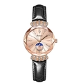 Montre femme élégante avec boîtier or rose, bracelet noir et accents de diamants - Cadran Or Rose Bracelet Cuir Noir (Norme européenne)
