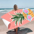 Pink double-sided fleece quick-dry beach towel with pineapple and sunglasses print - Glasses Pineapple (Single-sided Print with PE Bag)