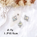 Silver alloy nail art charms with iridescent oval gemstone and rhinestones 1.3x0.9cm - Large Oval