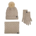 Khaki 3-piece winter set including diamond-pattern knit hat, neck warmer and gloves - 307 Khaki 3-Piece Set (Diamond Pattern)