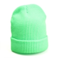Classic ribbed knit beanie in vibrant neon green for autumn and winter warmth - One Size / Elastic / Fluorescent Green