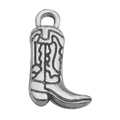 Silver cowboy boot charm accessory with textured metal detailing and top loop - Western Horse Boot (14033)