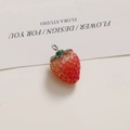Macro view of realistic red resin strawberry pendant with green leaf and silver ring - Strawberry with Ring (Single)