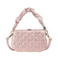 Pearlescent pink quilted box bag with floral sequins and pleated handle for women - Pearlescent Pink