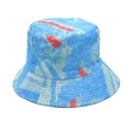 Detail van de abstracte tie-dye print en canvastextuur van de omkeerbare vissershoed - M / Blauw