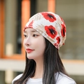 Women's fashion turban hat with red floral print on white elastic fabric - M (56-58cm) / Sakura Red