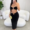 Sexy black two-piece set with tube top and maxi skirt featuring gold shell metal details - L / Black