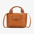 Brown quilted triangle embroidered handbag with shoulder strap and faux leather finish - Brown
