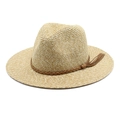 Panama straw hat with braided leather band and tassel in natural khaki finish - M (56-58cm) / Beige