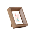 Vertical minimalist dark wood grain photo frame with a cute pink bear illustration card - Beech Color