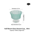 Coupe à dessert en verre givré vert menthe avec base florale et bord pétale, 240 ml - 240ml / Menthe