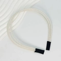Three-layer faux pearl headband for weddings featuring white beads and black fabric ends - Three-row Pearl Premium