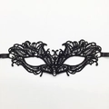 Elegant black lace masquerade eye mask with intricate scrollwork and ribbon ties - Flame Top