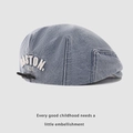 Berretto in denim per neonati con ricamo BOSTON bianco e cordino regolabile - Taglia Unica(Regolabile) / Denim Medio