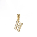 Golden stainless steel necklace featuring letter H pendant with white enamel inlay - Letter H