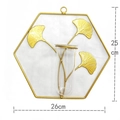 Golden hexagonal metal wall plant holder with ginkgo leaves, 26cm x 25cm size - Hydroponic Hexagon / Gold