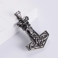 Antique silver Viking Thor Hammer stainless steel pendant on minimalist white blocks - Steel Color (No Chain)