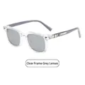 Square transparent sunglasses with gray lenses and silver temple details for men - Transparent Frame Grey Lens