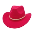 Macro detail of rose red wide brim cowboy hat with decorative woven rhinestone band - One Size / Rose Red (Braided Decor)
