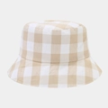 Détail du chapeau bob à carreaux beige avec texture seersucker respirante et coutures - Taille unique / Damier Beige