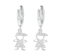 Orecchini a cerchio in argento con pendente a bambina in strass micro-pavè lucido - Ragazzo Platino Zircone Bianco