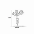 Silver G23 Titanium labret stud with zircon flower pendant, 13mm by 8mm size - Flower Leaf Pendant Style (8#) / Silver