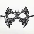 Elegant black lace bat mask with intricate crochet cutouts and satin ribbon ties - Hero Style