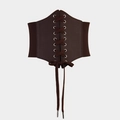 Vintage brown elastic corset belt featuring faux leather lace-up design with metal eyelets - Coffee