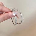 Minimalist silver oval hoop earrings with sparkling small diamonds for women - 38mm Silver Outer Ring Rhinestone Style (93#)