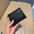 Mini evening bag with black rhinestones and silver chain strap for parties - Style 2 Black Small