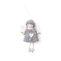 Grey knit Christmas angel ornament with white heart detail and wooden bead legs - Gray