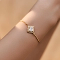 Adjustable gold plated chain bracelet with square halo cubic zirconia charm for women - Square Halo (KB0595)