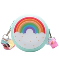 Mint green silicone round crossbody bag with rainbow and star patterns for kids - Cyan Rainbow