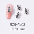 Macro shot of silver alloy spider nail art charms with black crystals and dimensions - Silver Base Black Rhinestone (AM03)