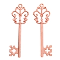 Detailed view of two rose gold alloy key pendants with cross-patterned teeth and top rings - Rose Gold