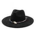 Vintage black suede fedora hat with ethnic beaded trim and feather detail - Suede / Black
