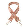 Detail of 3.8cm ethnic style bag strap with orange floral embroidery and gold hooks - Orange on Beige Base