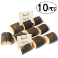 Set of 10 half-cylinder wooden place card holders with natural bark and card slots - Semi-Cylinder Style (JM00939)