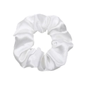 Elegant white satin scrunchie with smooth silk texture for hair styling - White