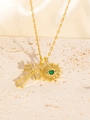 Golden necklace with cross and green evil eye pendant on a stone background - Gold Necklace with Cross and Sun Eye Pendant (26-1)