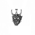 Retro Hannya Maske Anhänger Halskette aus Edelstahl mit Hörnern in Silberoptik - Silberhorn Anhänger