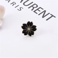 Elegant black enamel cherry blossom brooch with gold plated floral accents and petals - Sakura Black (40210A)