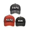 Matching PAPA MAMA MINI baseball caps in grey and red with 3D towel embroidery - Family Set (PAPA+MAMA+MINI) / Black/Orange/Black