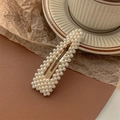 Close-up of pearl BB hair clip with gold alloy base and neat small white pearls - Water Drop-Gold BB Clip