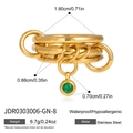 Gold-plated stainless steel triple-layered ring with green zircon pendant and 6.7g weight - Gold with Green Zirconia (JDR0303006-GN-8)